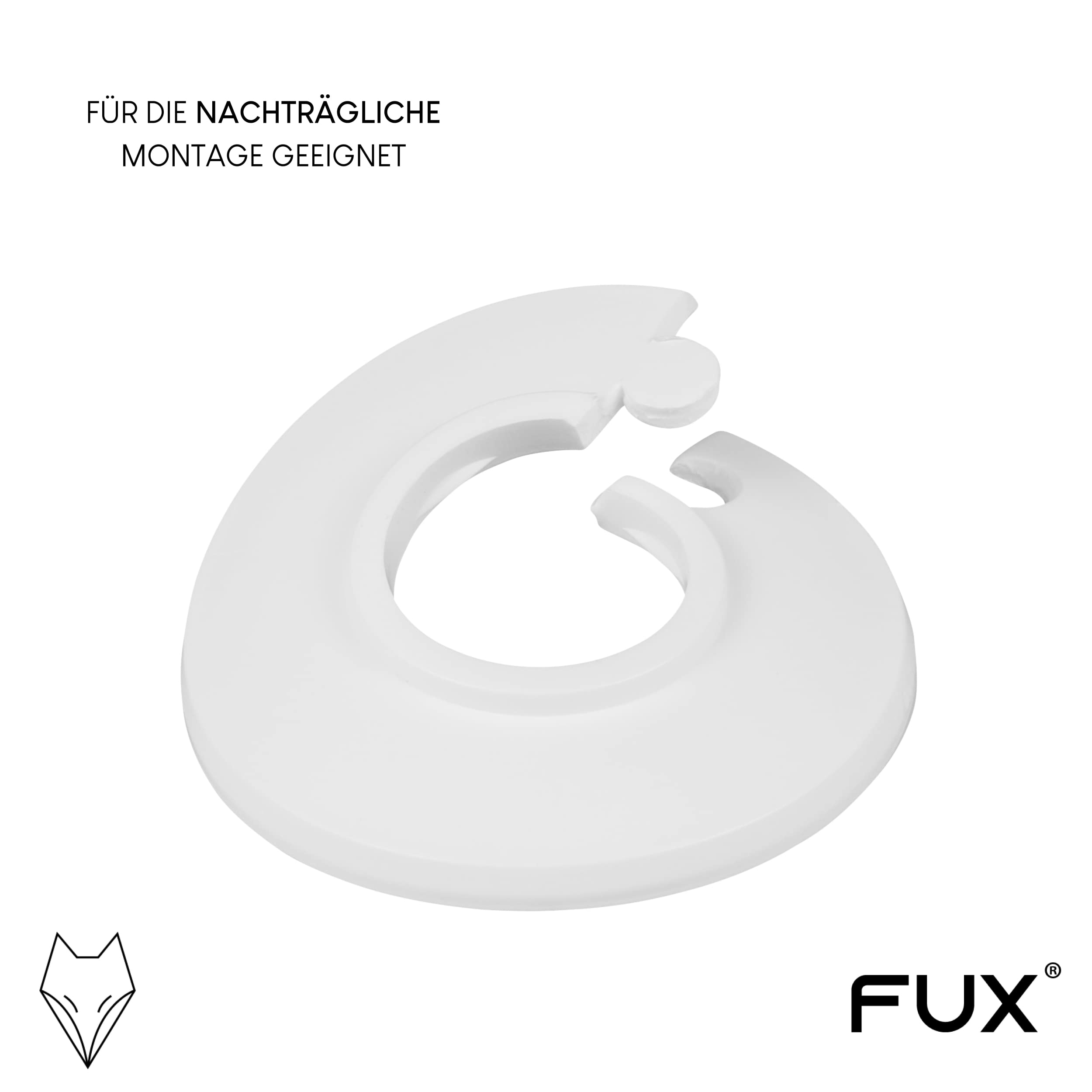 FUX 2 Stück Einzel Heizungsrohr Rosette, 8mm - 60,3mm, Heizung, Rohrabdeckung, Abdeckrosetten, Verkleidung, Heizkörper Rosetten, Polypropylen in Sonderfarben (25mm, RAL 9016)