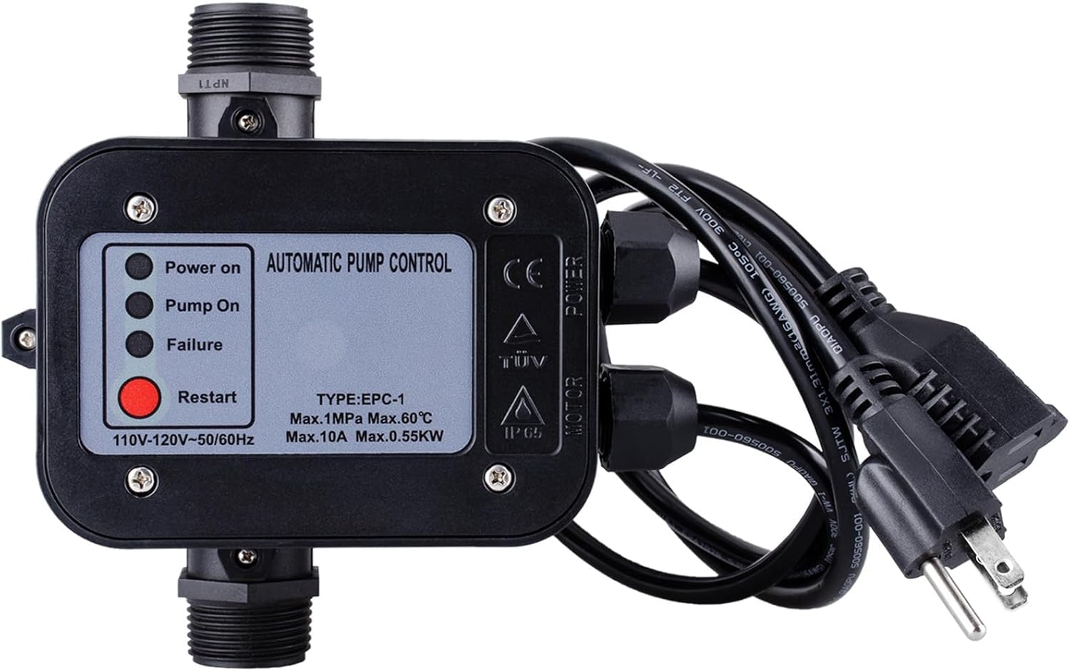Smart Water Pump Pressure Controller - Automatic Electronic Switch, Adjustable Pressure Range 1.5-2.5bar, Easy Plug-and-Play, 110-120V, Ideal for Various Pump Types