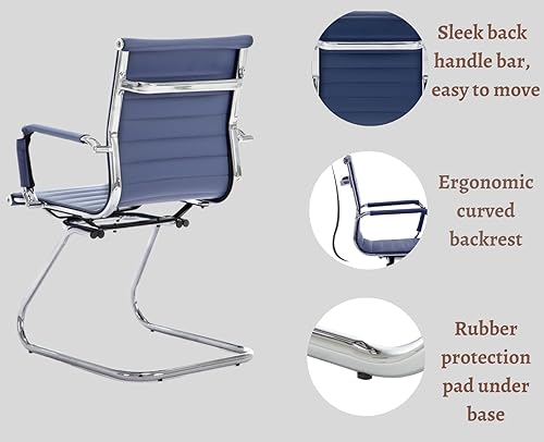 Miniatura 4 de CIMOTA Sillas de cuero para sala de espera, sillas de recepción con respaldo medio y base de trineo para reuniónpacientesala de conferencias, color