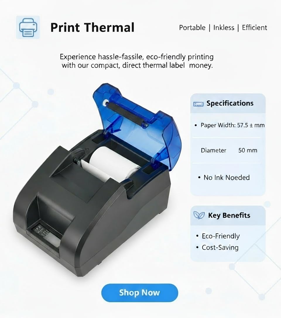 58MM Thermodrucker, Quittungs-Thermodrucker, 4-Rollen-Thermopapier, Restaurant-Küchendrucker, USB-Serie, Ethernet-Schnittstelle, geeignet für iOS/Windows/Linux