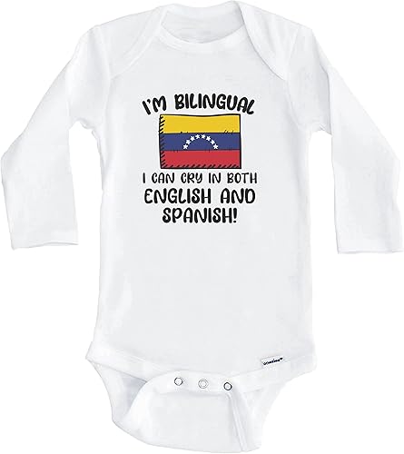 I'm Bilingual I Can Cry in Both English and Spanish Funny Venezuelan Flag Baby Bodysuit - Venezuela One Piece (Long Sleeve)