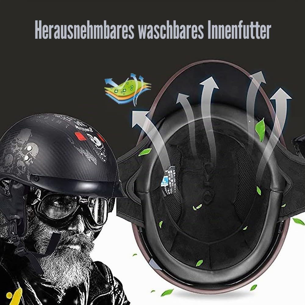 Jethelm mit ECE, Retro Helm im Schwalbenschwanz-Design - Halbschale für Motorrad und Scooter mit Sonnenblende und Herausnehmbares Futter
