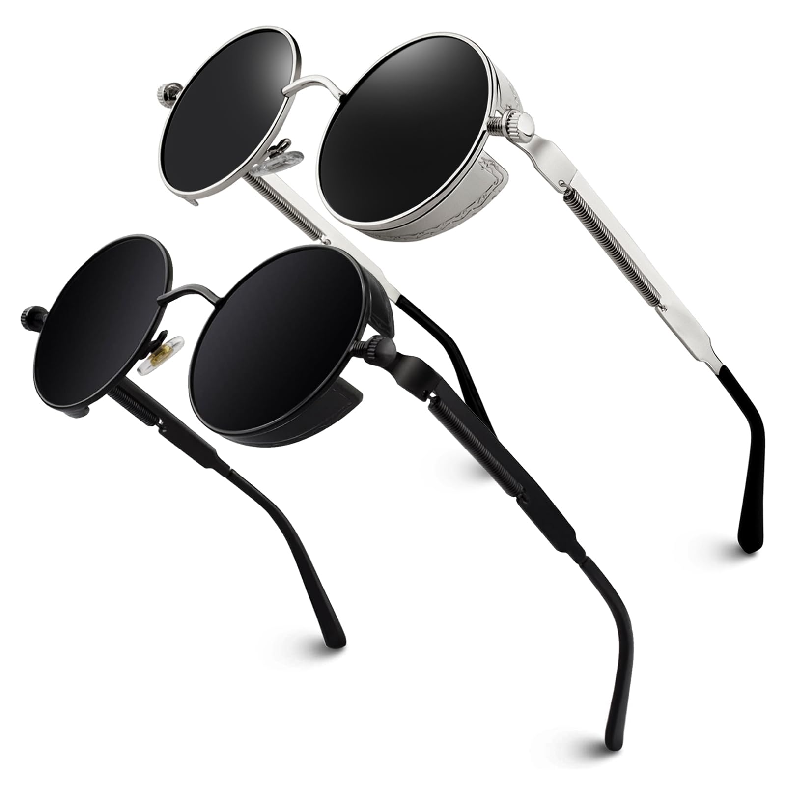 GQUEEN Retro Runde Steampunk Polarisierte Sonnenbrille Herren Damen UV400