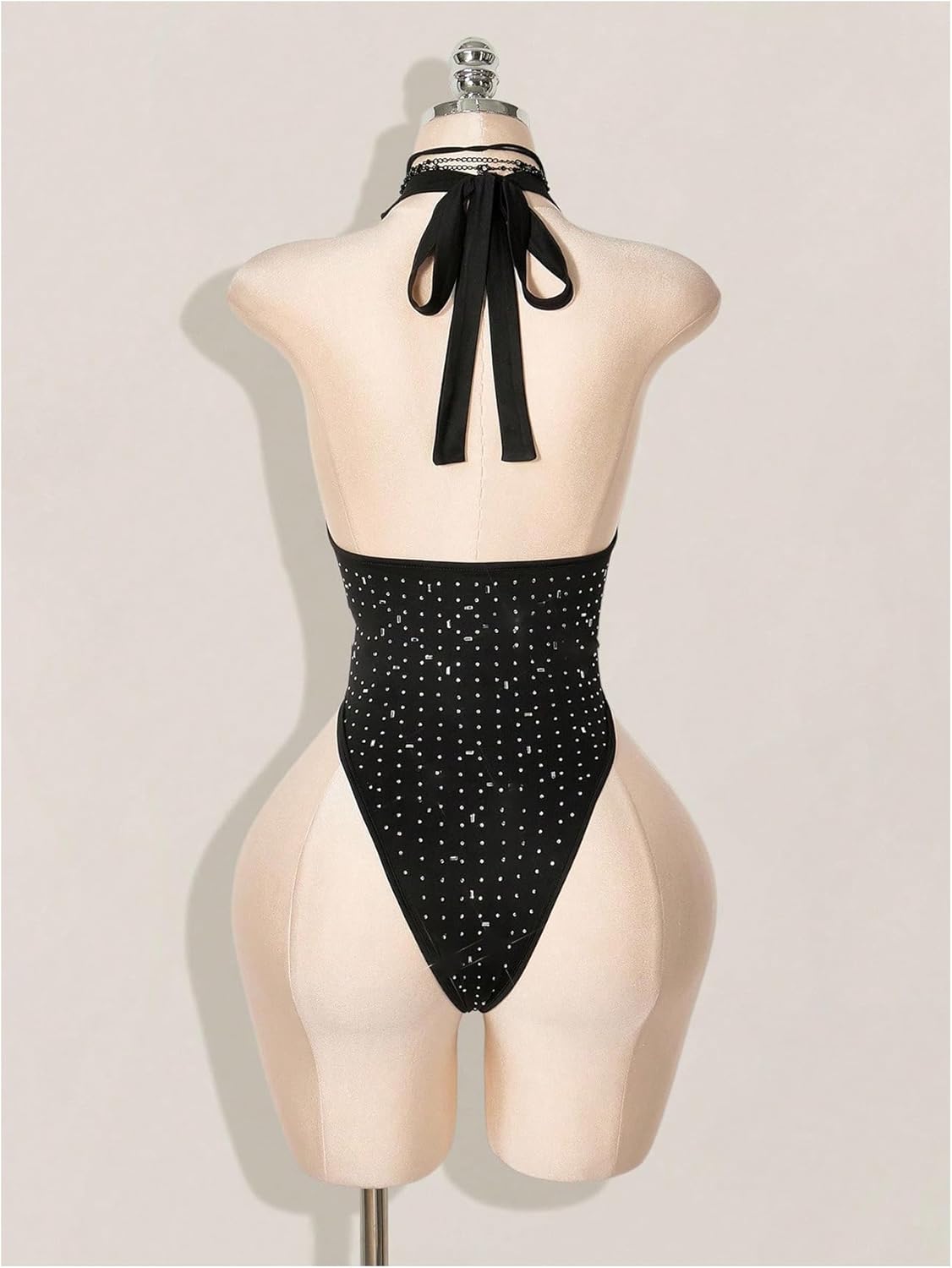 Milumia Women's Sparkly Deep V Neck Halter Bodysuit Sleeveless Tie Back Party Club Leotard Tops - Image 3