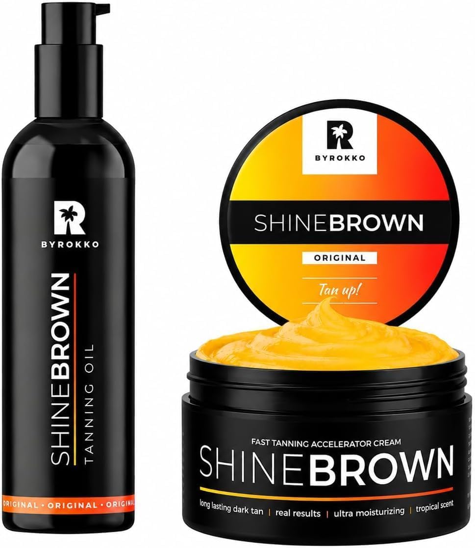 BYROKKO Sommer-Duo – ShineBrown Bräunungsbeschleuniger Creme 210ml + ShineBrown Tanning Oil 150ml | Bundle für Schnellere & Intensivere Natürliche Bräune