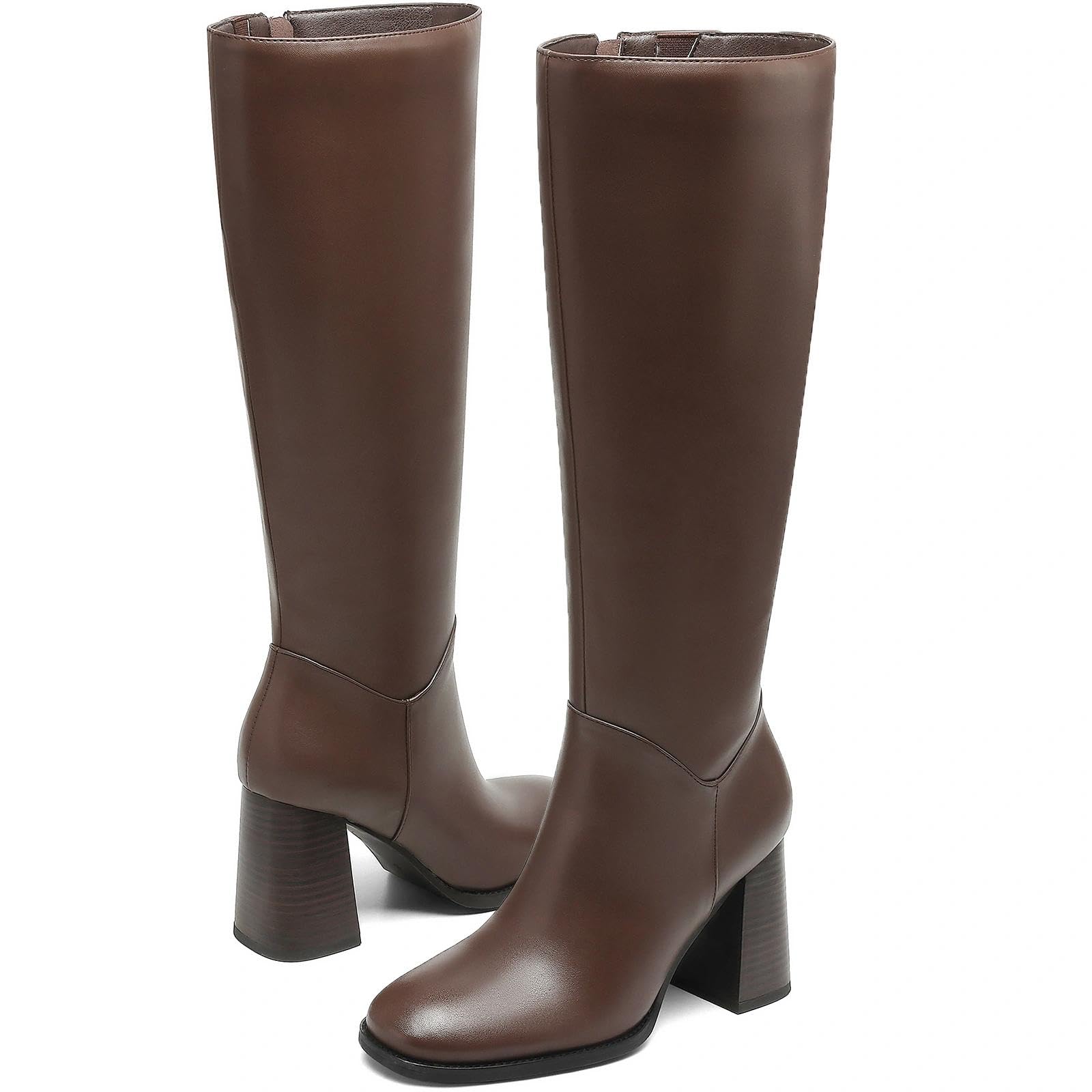 Womens Knee High Boots with Chunky Heel - Comfortable and Soft Faux Leather for Fall Winter Ideal for