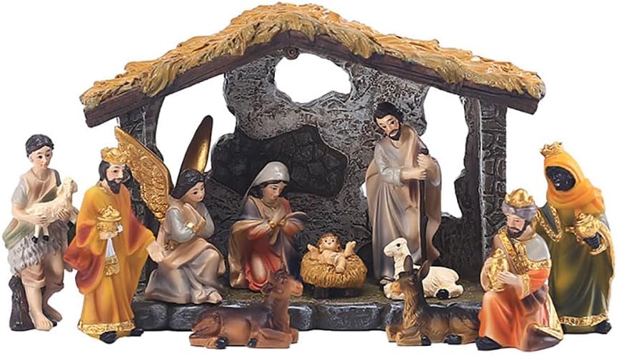 Nativity Scene Jesus Birth Set Statue 12-Piece Nativity Statue Hand Painted Christmas Nativity Sets Catholic Holy Family Tabletop Home Decor Collectible