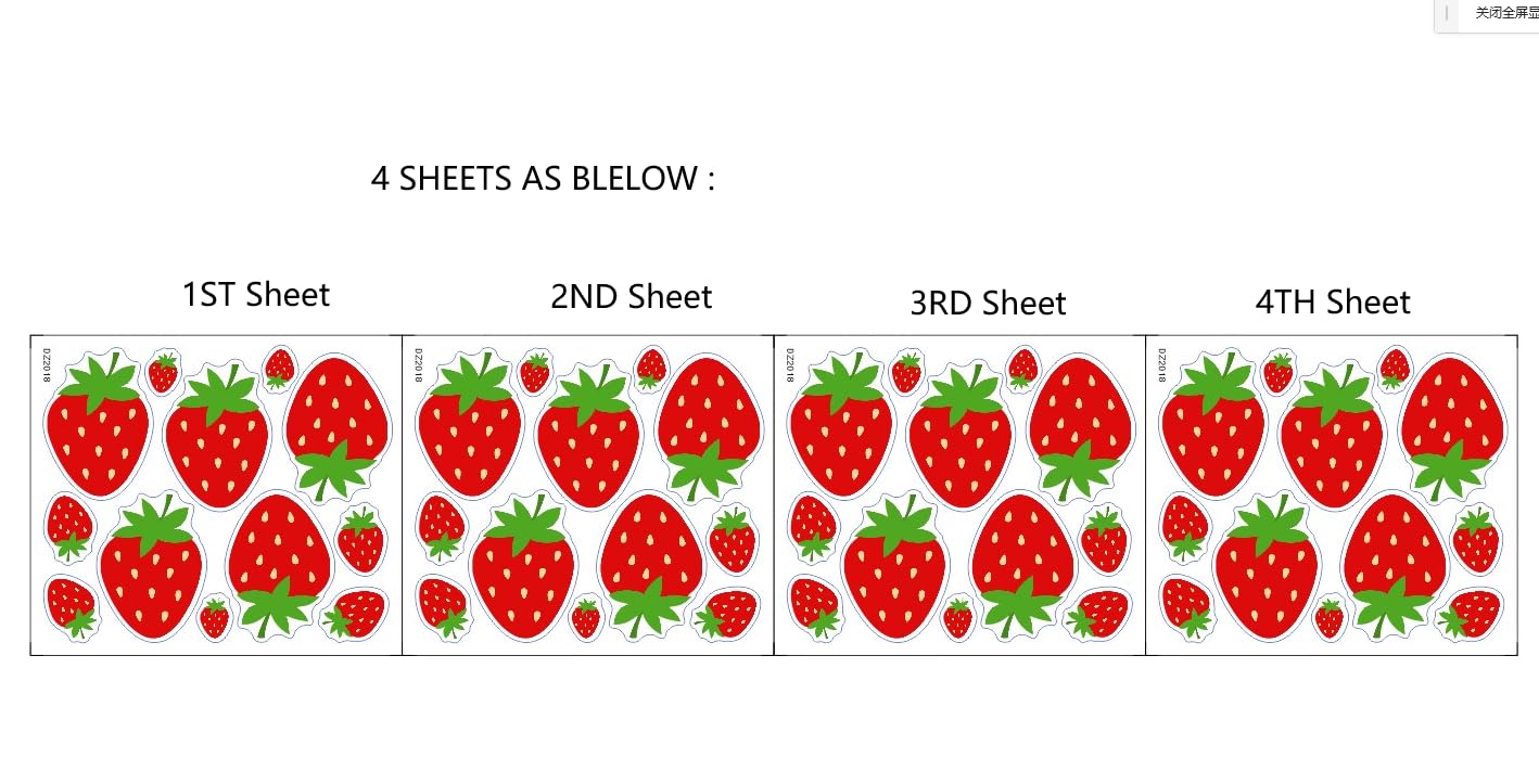 4 Sheets Large Strawberry Decals for Backdrop,Cups,Glass,Strawberry Wall Decals Peel and Stick,Cute Strawberry Wall Stickers for Kitchen,Stawberry Stickers Wall Decal
