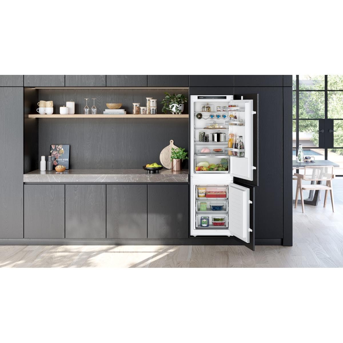 Siemens KI86NVSE0 iQ300 Einbau-Kühl-Gefrierkombination, 177,2 x 54,1 cm Nische, 184 L Kühlen + 76 L Gefrieren, hyperFresh längere Frische, noFrost nie wieder abtauen, FreshSense/Schlepptür