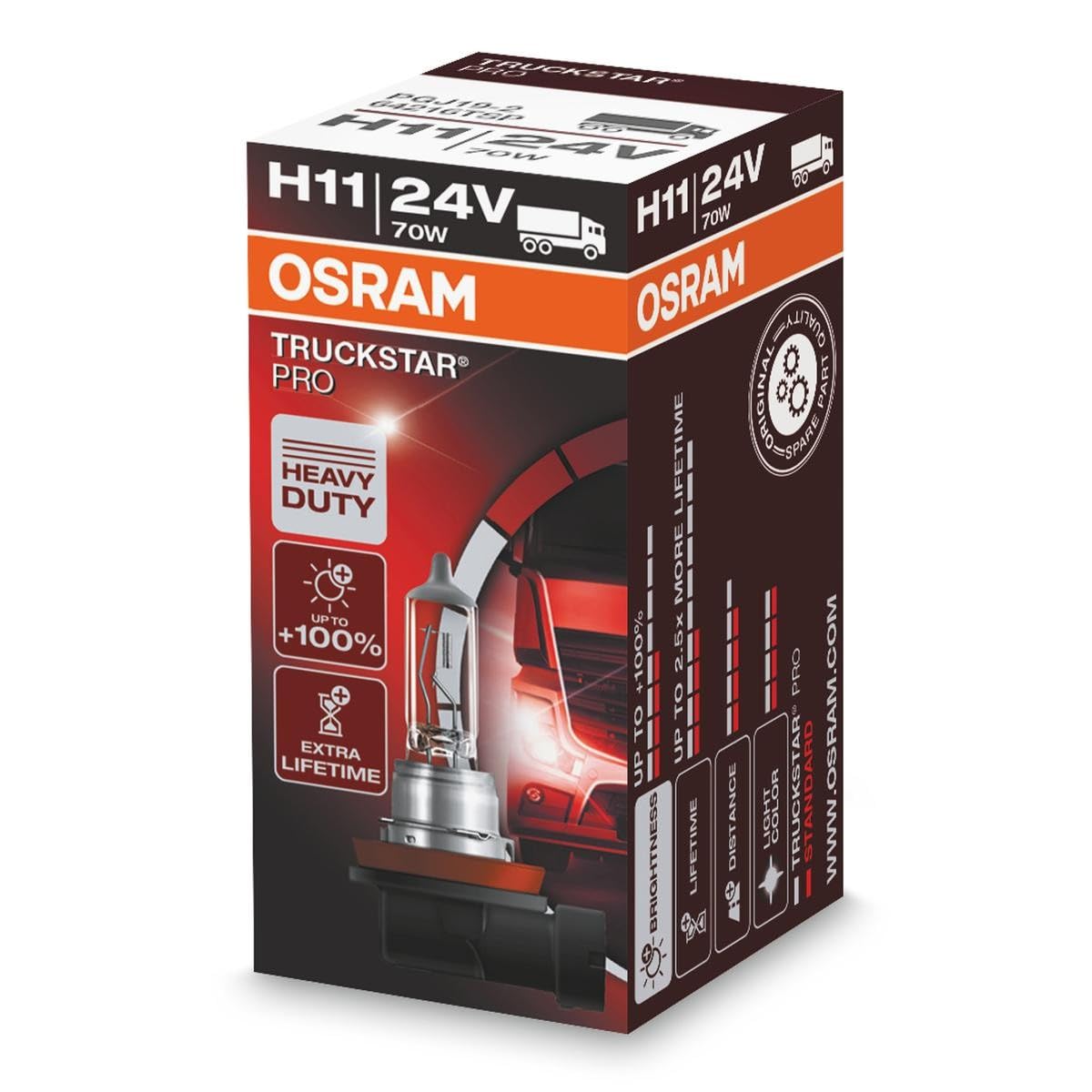 Osram Ampul Truckstar Pro H11 24V 70W%120'ye kadar Fazla Işık 2.5x daha uzun kullanım süresi 64216TSP