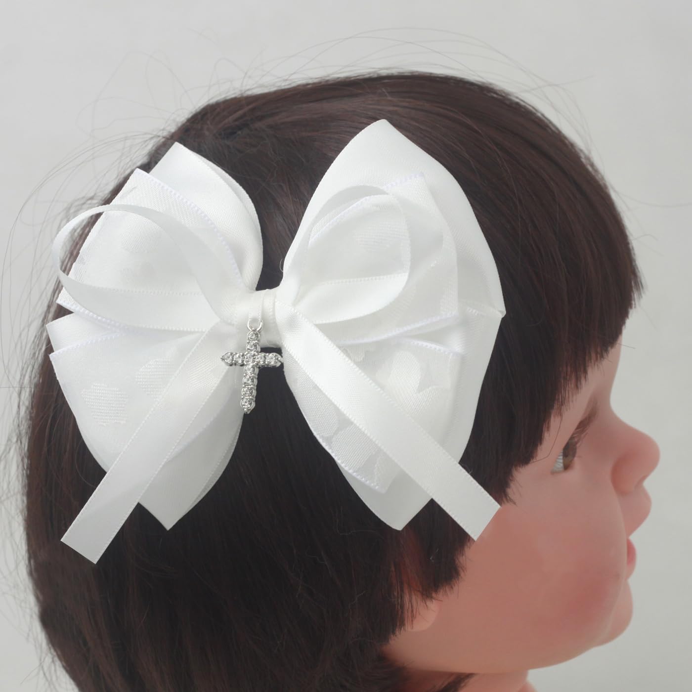Nihao Baby Off Withe 4.5 Inches Big Baptism Bow for Little Girls