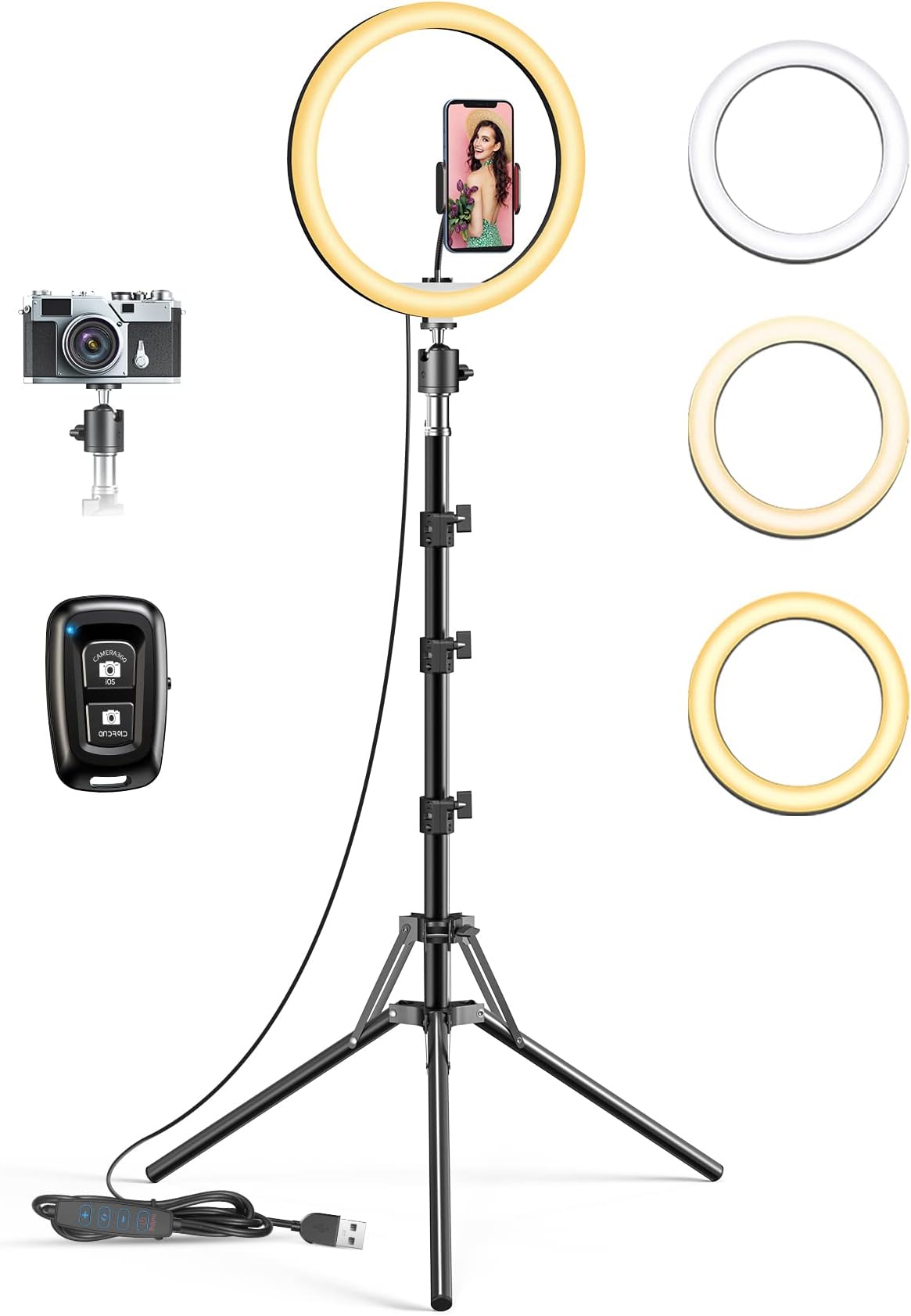 12.6" Selfie Ring Light with Tripod Stand & Phone Holder, Pnitri Large Ringlight Widen Stand for Live Streaming, Makeup, YouTube, TikTok Video, Photography (Total Height 71")