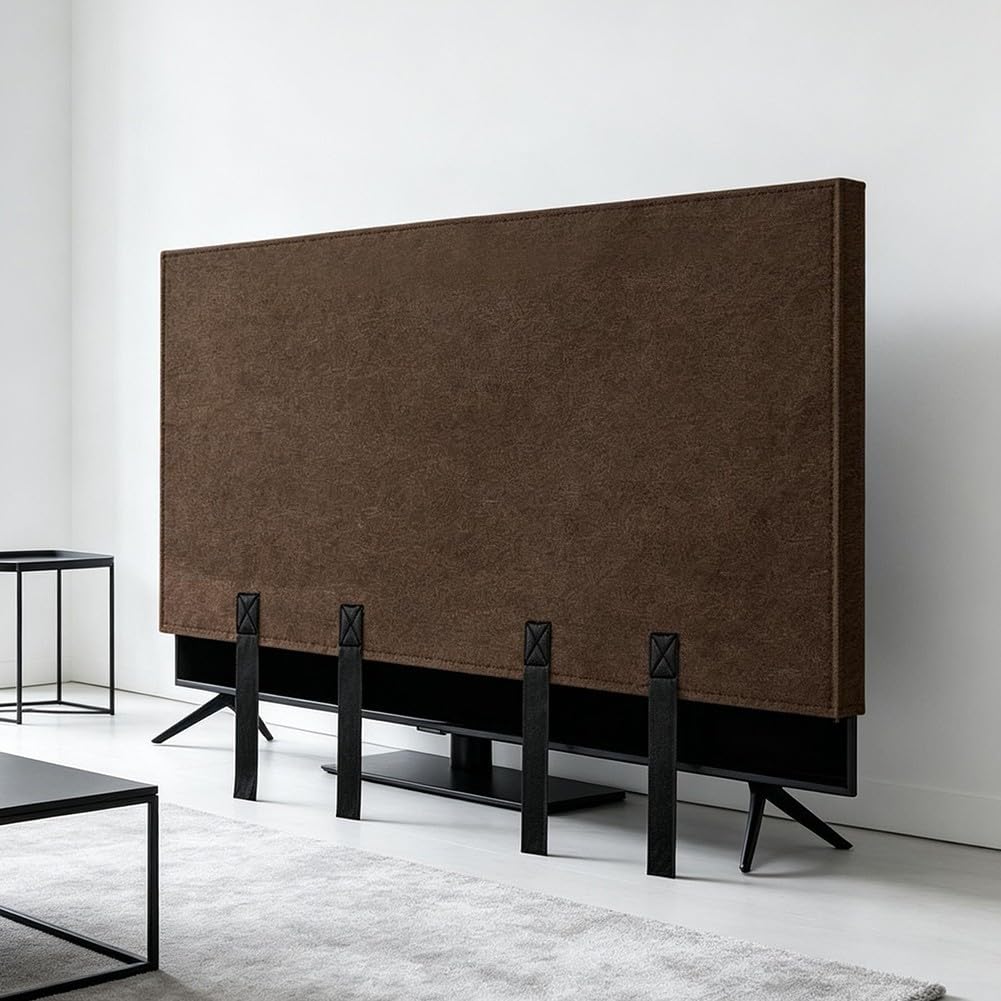 Cubierta de fieltro marrón para pantalla de TV con correas inferiores para televisores de plasma LED de 55, 65, 75 pulgadas, a prueba de polvo, resistente a los arañazos (75 pulgadas)