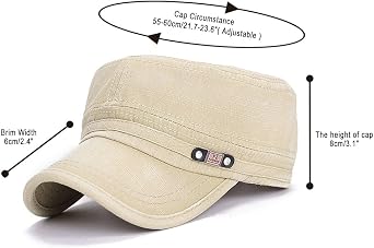 Glamorstar Unisex Cadet Army Cap Washed Cotton Twill Military Corps Hat Flat Top Cap