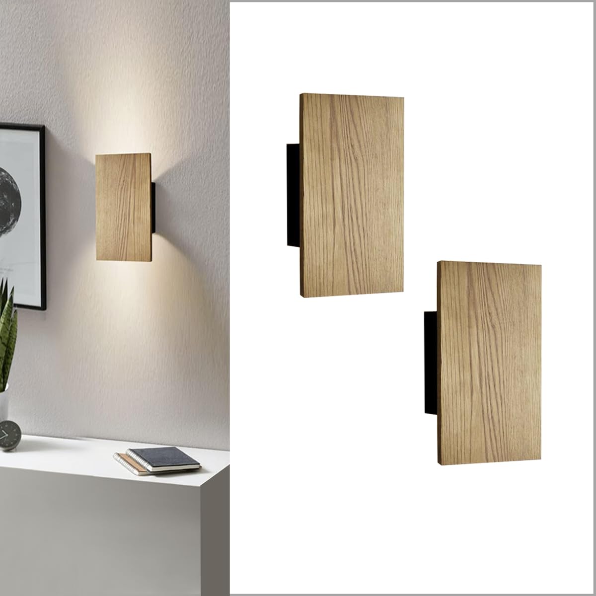 ouglres Wooden Wall Light, LED Wall Lamp with Switch 2Pack, Up and Down Indoor Vintage Lights