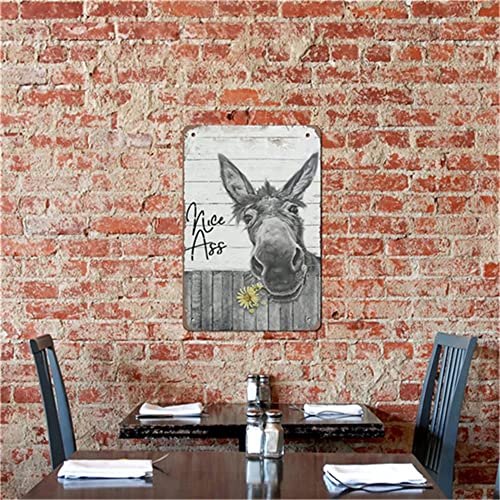 Qhovpa Vintage Donkey Art Metal Signs, Funny Bathroom Toilet Sign Nice Ass Wall Artwork Metal Poster Room Print Sculptures Decor For Home Signage Gifts 12X8 Inches #TOP4