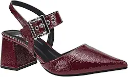 Scarpin Feminino Bico Fino Salto Bloco Confortável com Fivela Sapato Social 18400