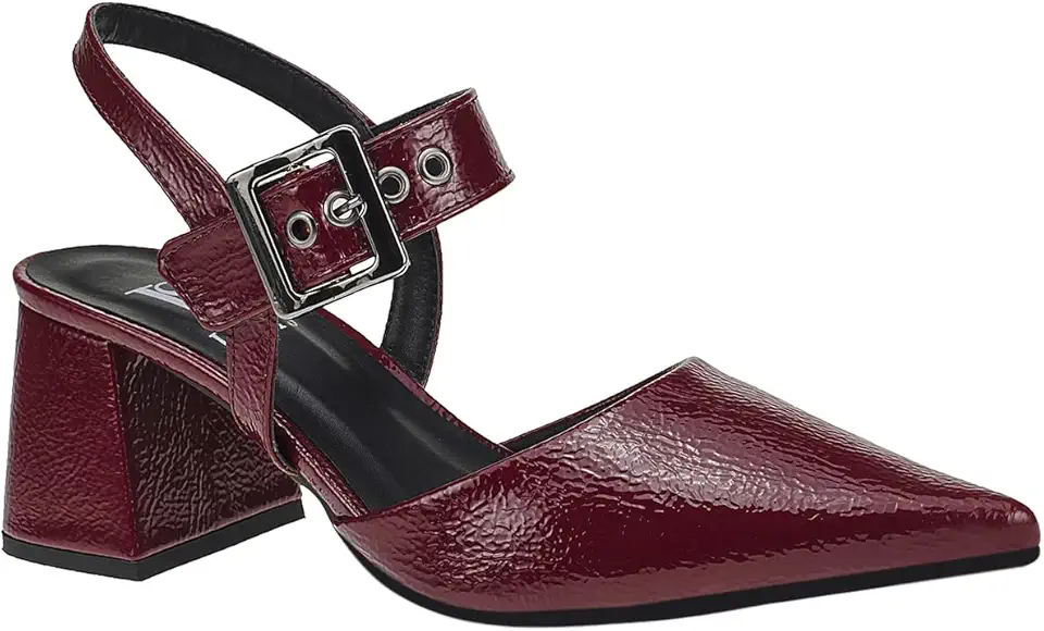 Scarpin Feminino Bico Fino Salto Bloco Confortável com Fivela Sapato Social 18400