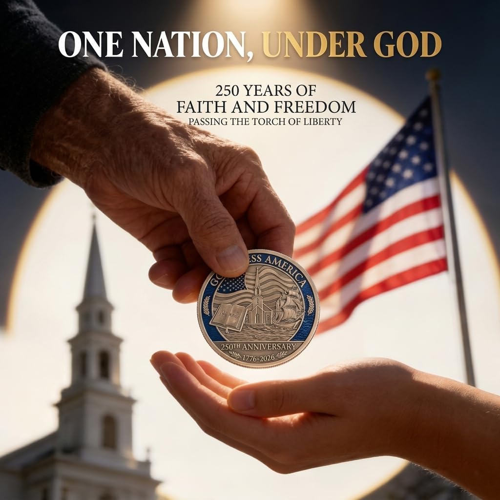 3PCS USA 250th Anniversary Commemorative Coin (1776-2026) - Religious Christian Faith-Based Gifts God Bless America Patriotic Challenge Coin, Features Mayflower Compact & Declaration of Independence
