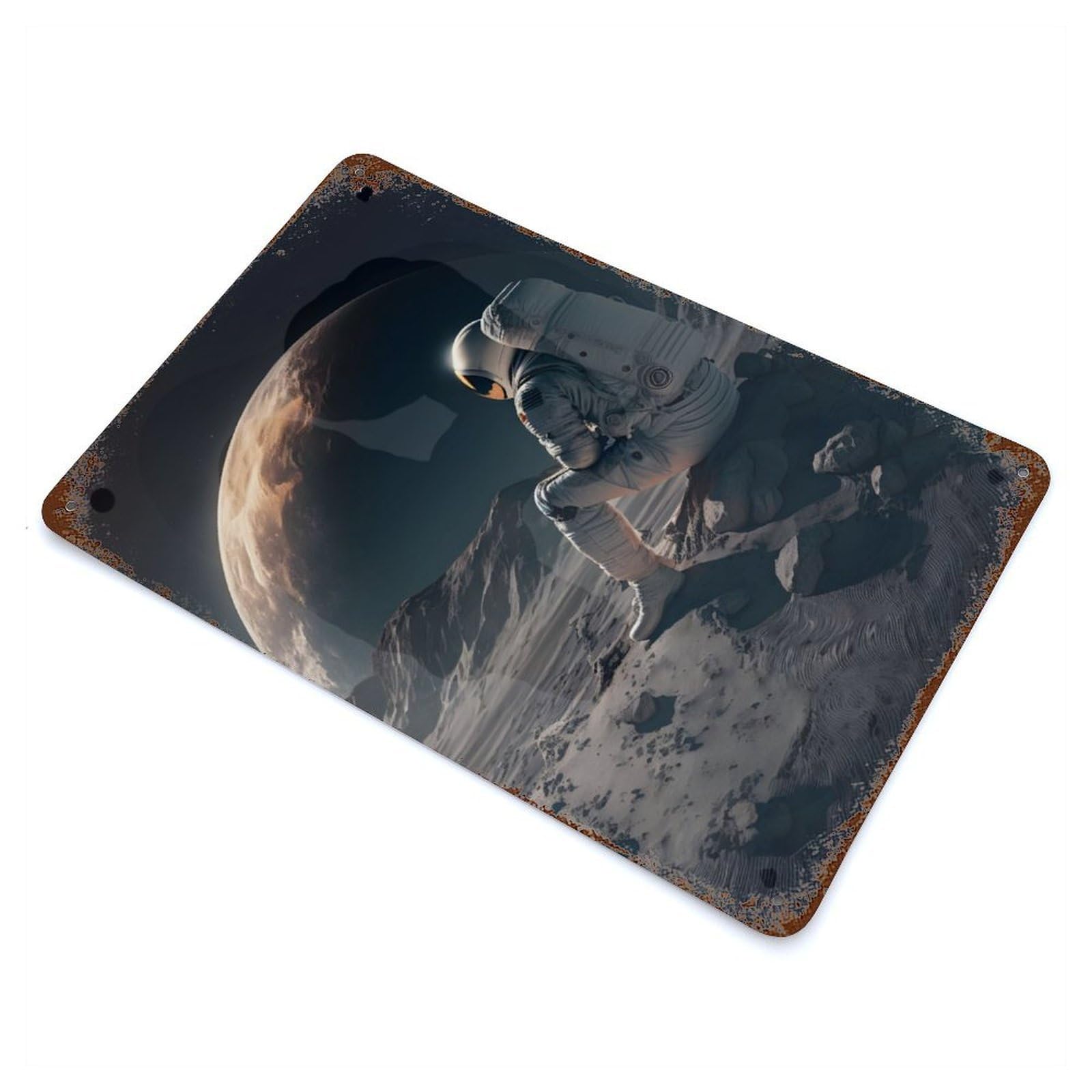 Earth View with Astronaut Vintage Metal Tin Sign 11.8"x7.9", Ideal for Cafe, Home Bar And Lounge Decor