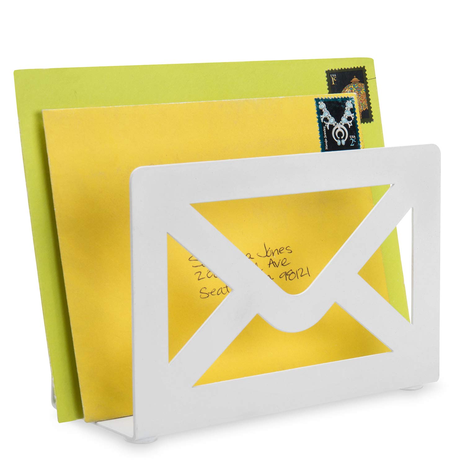 Desktop Letter Rack File Holders MyGift White Metal Envelope Cutout - 6x4 Inch Mail ...