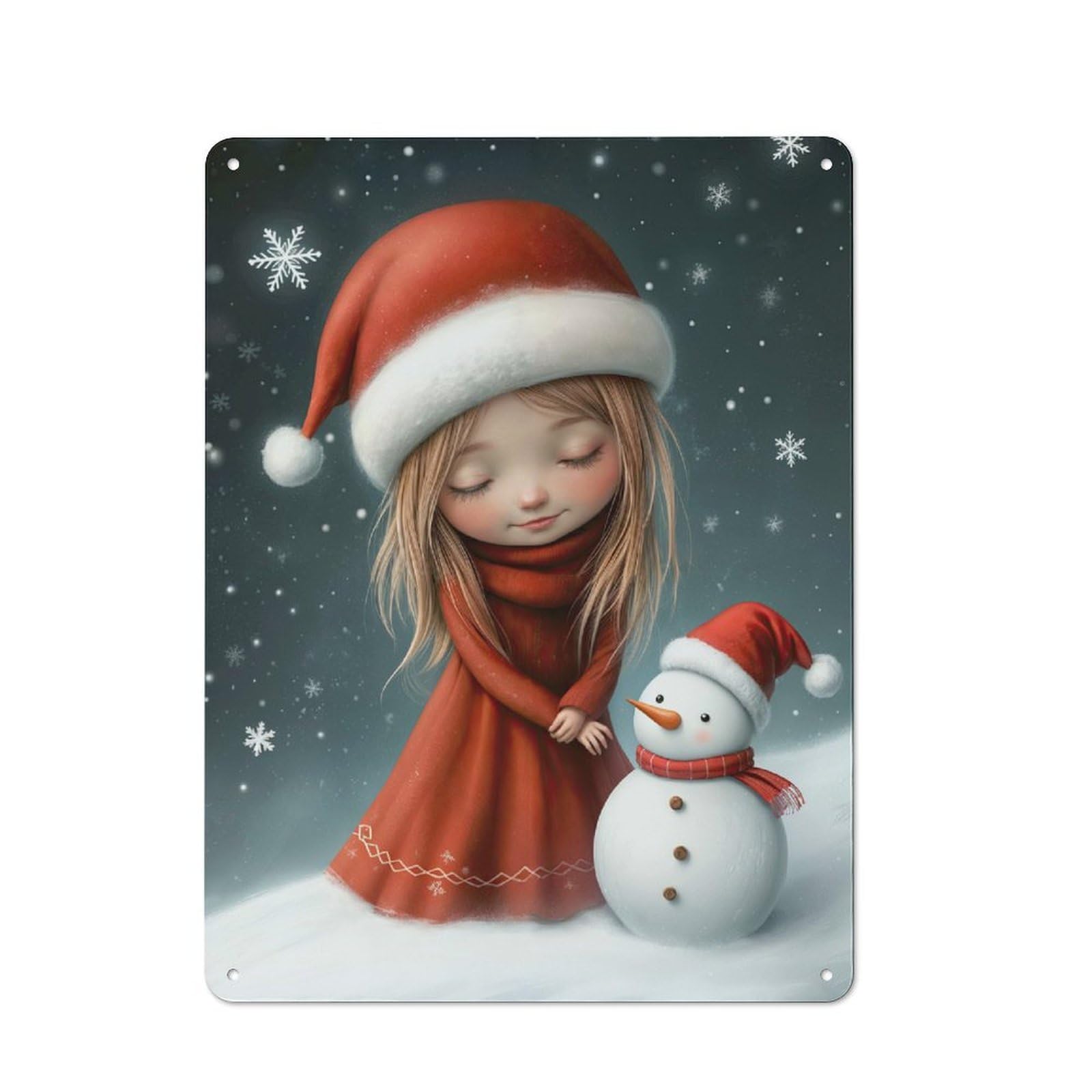 Junmoney Girls And Snowman In Winter Industrial Metal Sign 40X30cm, Modern Retro Loft Wall Plaque For Workspace, Cafe, Hallway Or Garage