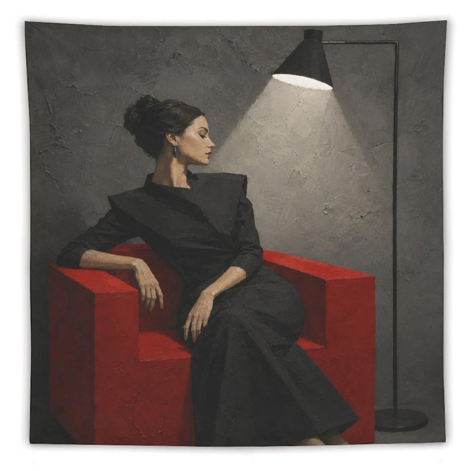 H3B8U2Y5 Woman in Black Dress Wall Tapestry, Realistic Illustration