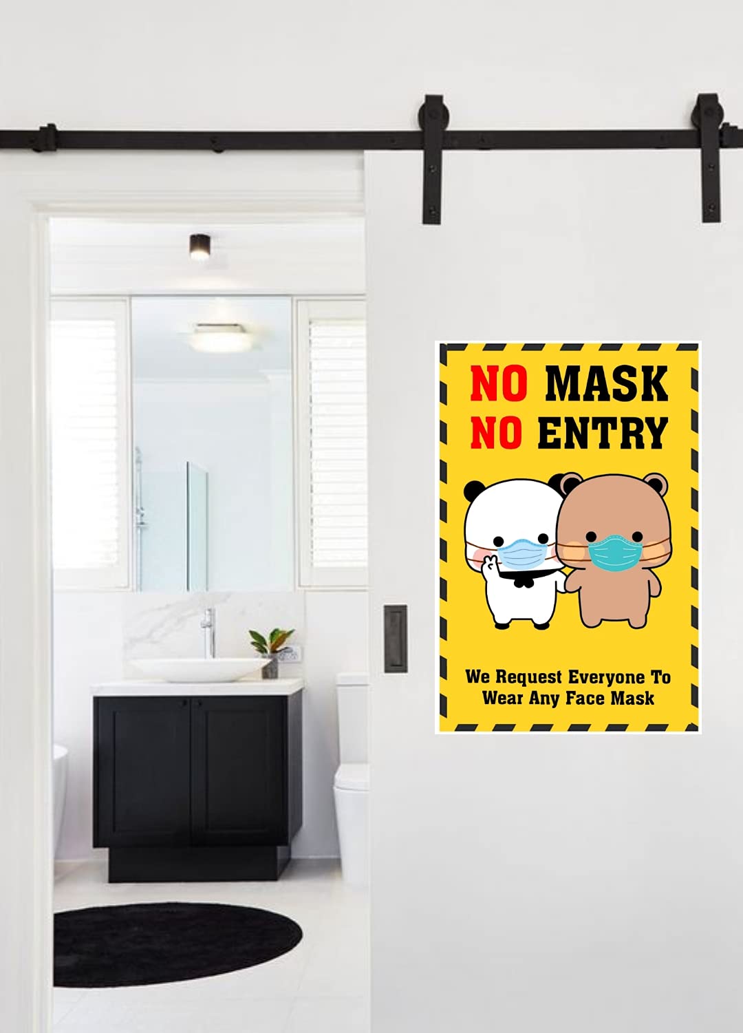 Vinyl Sticker Pack of 3 (8×10 & 5×8 inch) | NO MASK NO Entry Sticker Peach Gomma Milk Mocha Bears Panda GOMA Peach Sticker | Printed Design Water-Resistant Decoration Sticker for Kids' Room