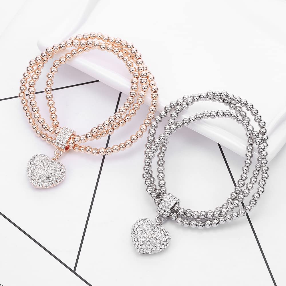 LLXYWJ Braccialetti Bracciale Donna da Donna Regalo per Ragazze 3 Pezzi/Set Perline con ciondoli in a Cuore Innamorato per Donne Regolabili