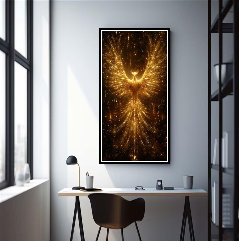 Phoeni x Diamond Art Kits Adults, DIY 5D Large Diamond Painting Golden Bird Crystal Art Kits 27.6 x 55 Inch, Embroidery Cross Stitch Canvas Painting by Numbers for Home Wall Decor Gifts (RD975)