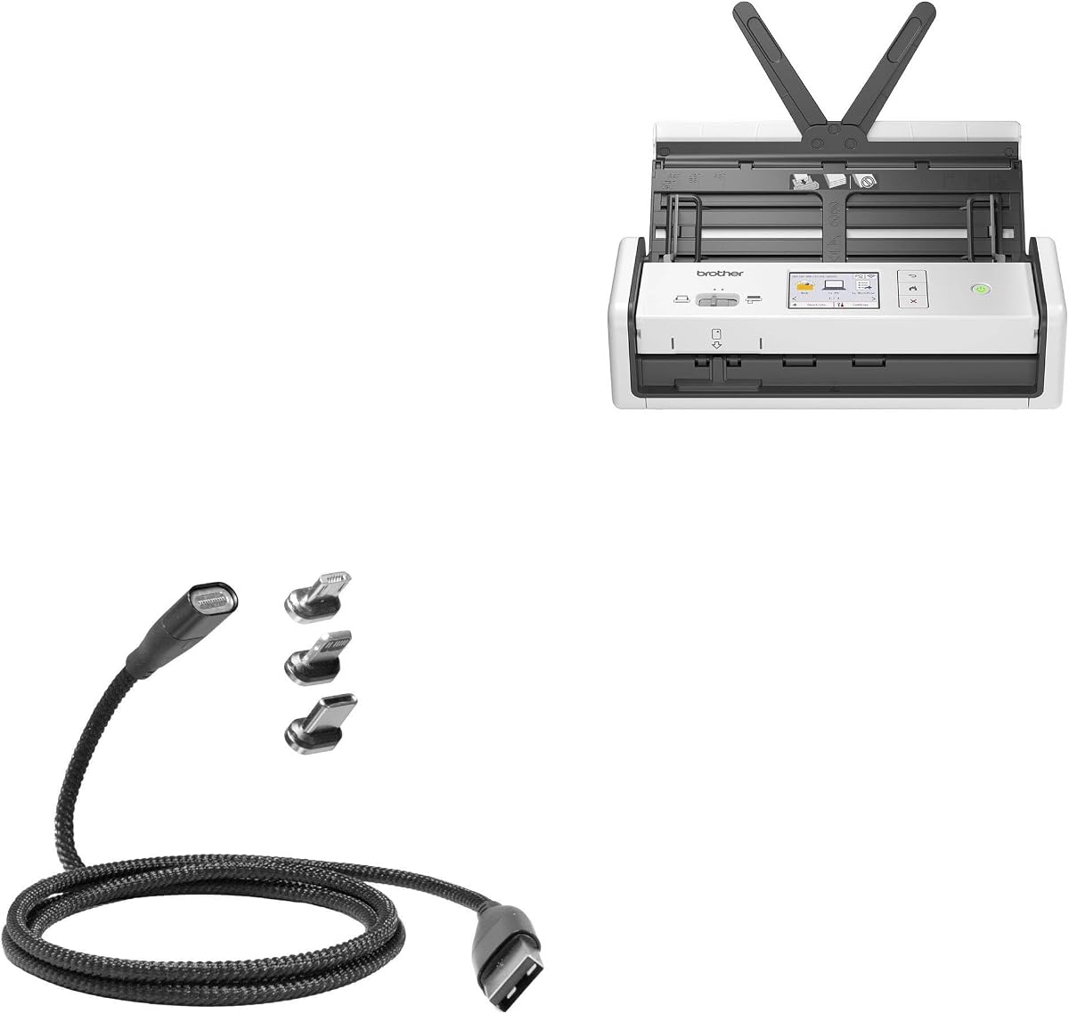 BoxWave Cable Compatible with Brother ADS-1800W Scanner - MagnetoSnap PD AllCharge Cable (100W), Magnet Charging Braided USB Type-C Micro - Jet Black