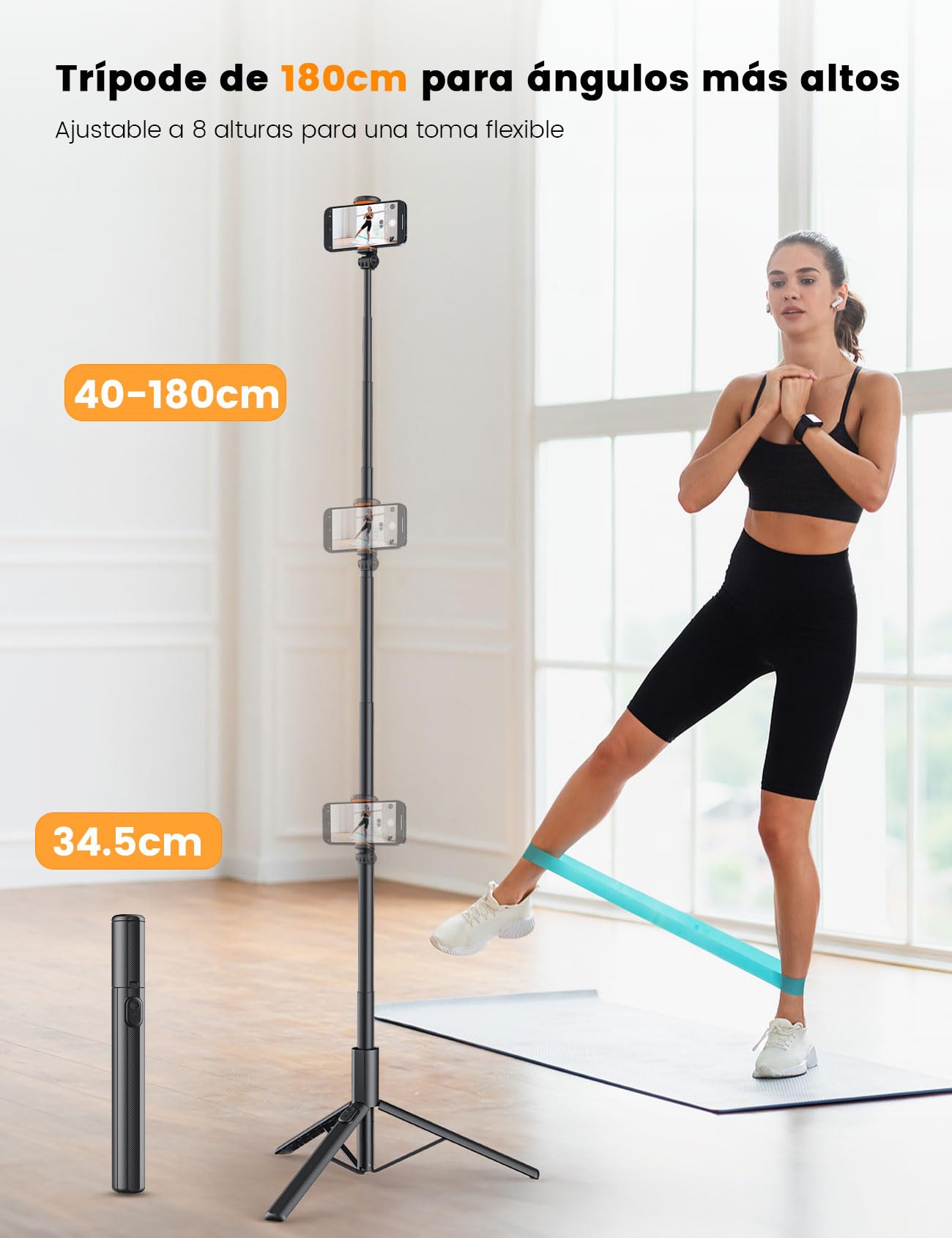 ANXRE 180cm Trípode Palo Selfie, NT79 Trípode para Movil Monopies con Control Remoto para Móvil y Cámara, Compatible con iPhone/Samsung/Gopro/Cámara (Negro)