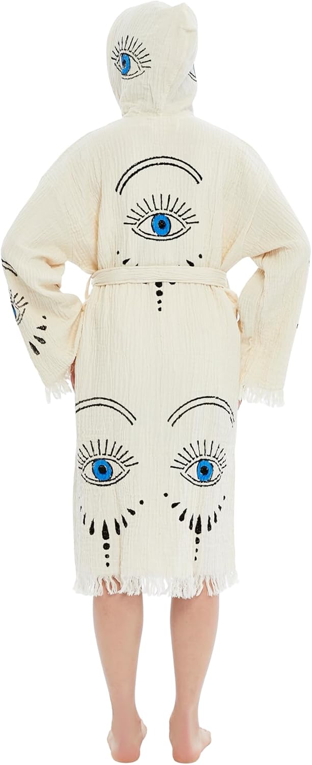 Evil Eye Kimono Handmade Hooded Boho Beachwear Cover Up Robe Kimono Bathrobe Cotton Cardigan For Spa, Gym, Pool, Beach - Image 6