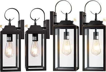 Dusk to Dawn Wall Lights 4 Pack, Black Outdoor Light Fixtures Wall Mount, 19 Inch Exterior Wall Sconces Waterproof, Large Outside Lights for House, Modern Wall Lanterns Clear Glass
