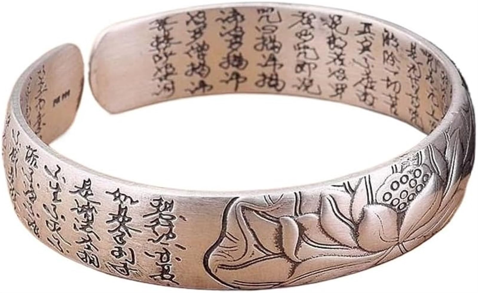Bracciale in Argento, Bracciale Rigido alla Moda, Braccialetto in Argento S999 Bracciale Vintage con detti buddisti delle Scritture Bracciale Femminile Aperto in Argento 46g