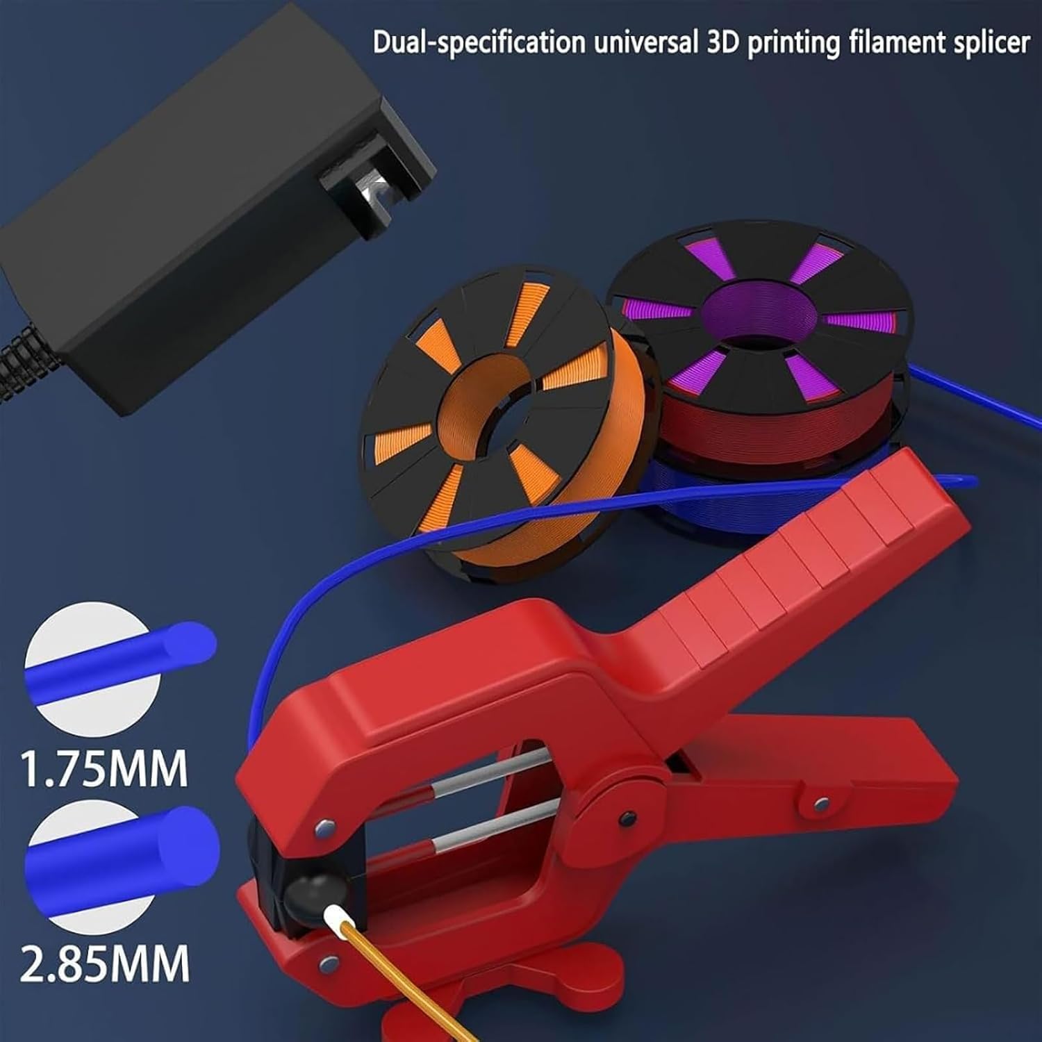 3D Printer Filament Connector, Filament Splicer Tool with 1.75MM & 2.85MM Filament Diameter, Fast Heating and Integrated Cooling, Reduce Filament Waste and Save Costs for DIY Projects