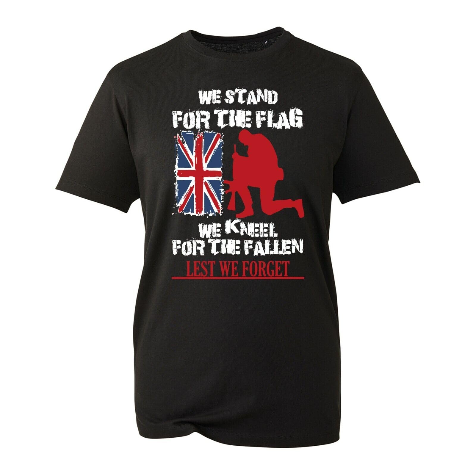 Ur Anmei Men's Black Lest We Forget Uk Flag Remembrance Day Veteran T-Shirt, Poppy Flower Unisex Top Xl
