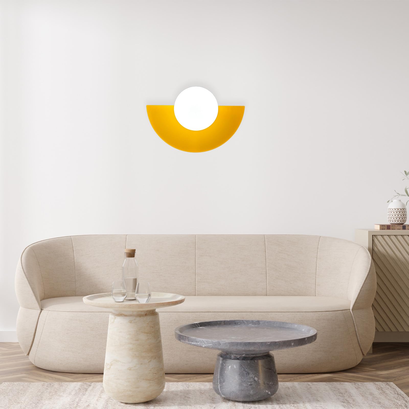 bamyum Lampada da Parete per Interni e per Esterni, Illuminazione Moderna per Ambienti Con Sfera di Vetro Bianca, Cucina, Bagno, Lampada da Parete Metallo, Lampada da Parete Giallo Scuro