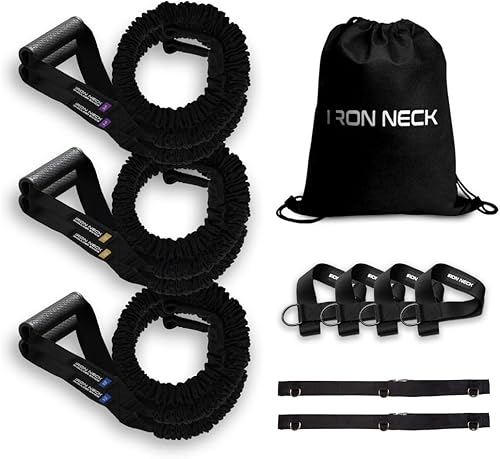 Iron Neck Sistema de bandas de resistencia para el hombro Kit de rehabilitación y rendimiento de 3 niveles con cinturones de puerta y anclajes