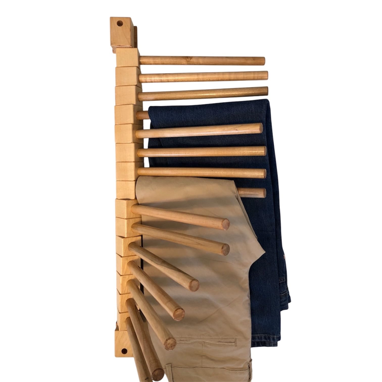 Perchero Madera Pantalones 15 Clavijas | Organizador de Armario Plegable con Diseño Resistente | Ahorro de Espacio y Máxima Capacidad (Madera Haya)