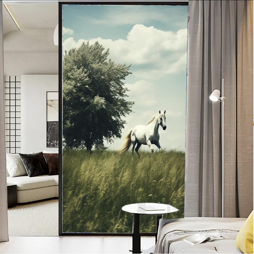 Abstraktes Pferd, Sichtschutzfolie für Fenster, Landfeld, Natur, Tier, Milchglas, Fensterfolie, dekorativ, statisch haftend, für Glas, für Zuhause, 80 x 140 cm