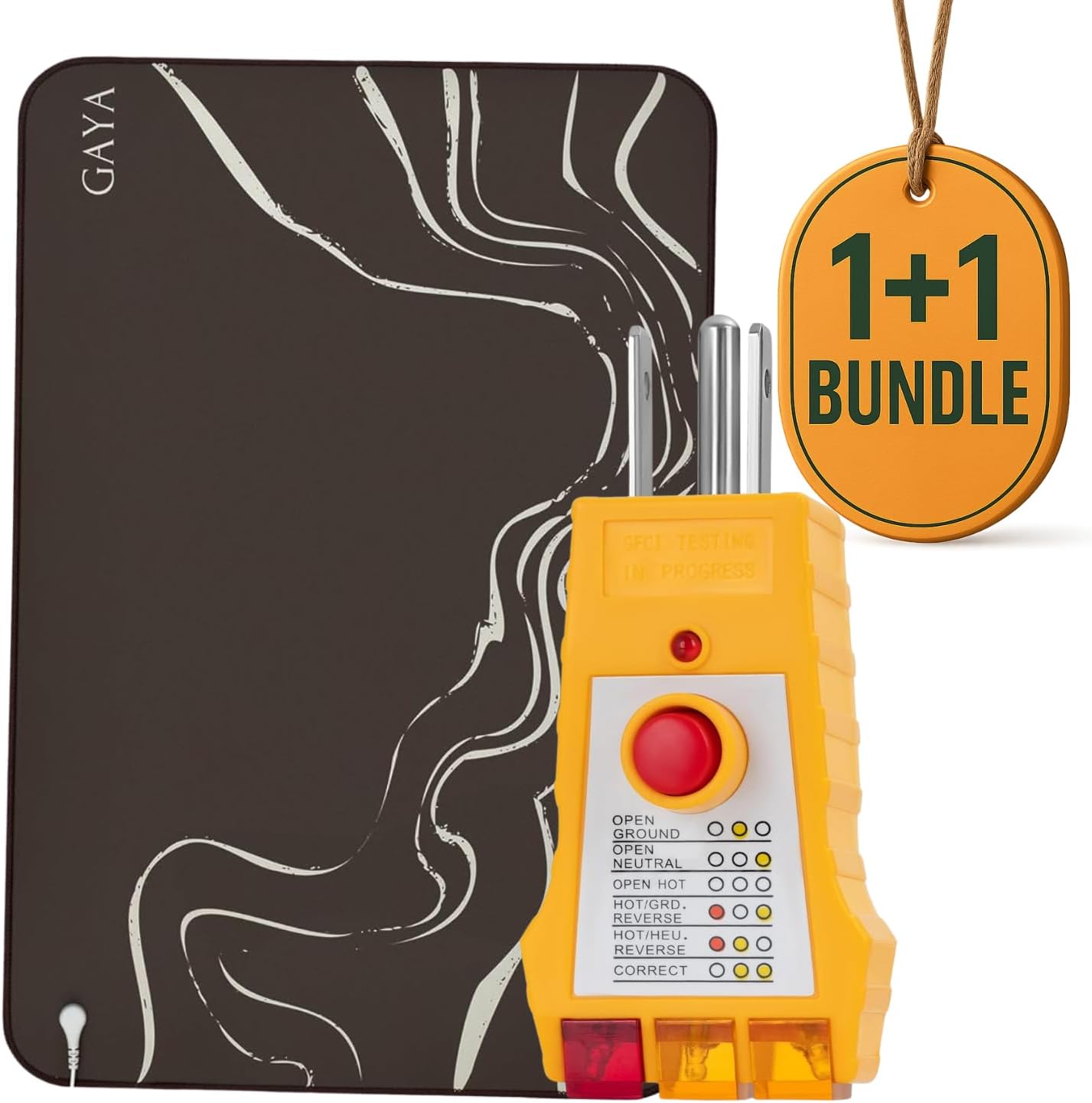 Grounding Mat for Feet & Tester Bundle – for Daily Relaxation & Safe Setup – Includes 15ft Cord, Compact Mat, Plug Checker, Giftable Wellness Set