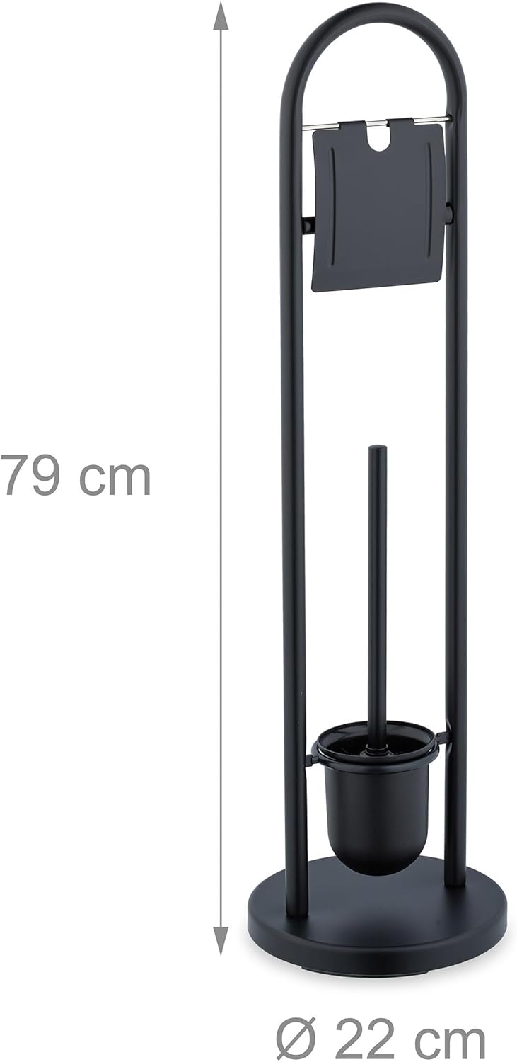 Relaxdays Toilet Brush Holder Stainless Steel H x D 79 x 22 cm Black