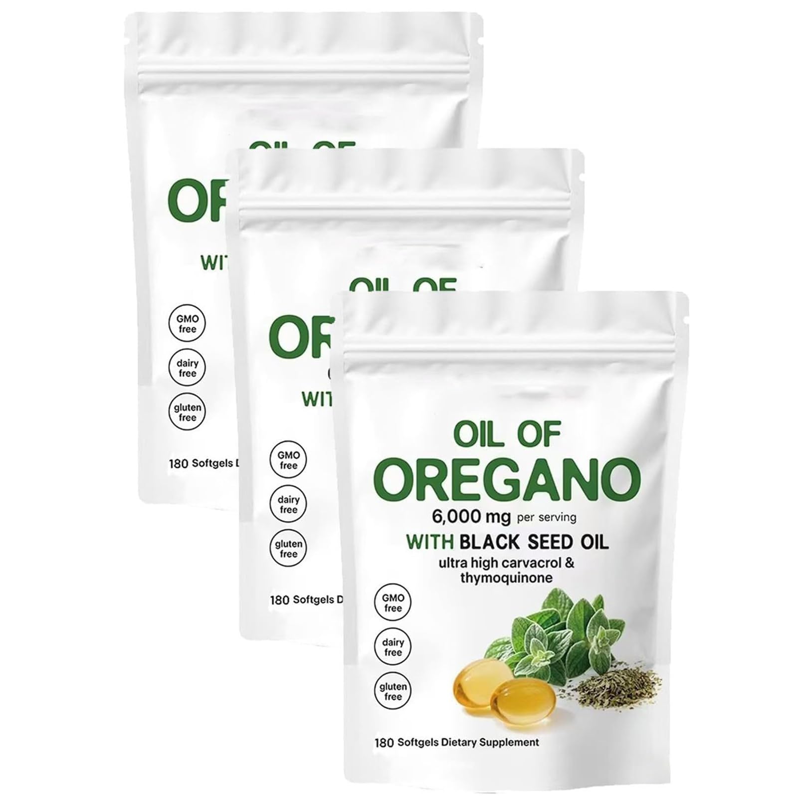 Olio di origano Softgels, 2 in 1 6000 mg olio di origano con oli di semi neri, capsule di integratore di origano, immunità naturale, facile da ingoiare, ricco di nutrienti, esperienza di benessere