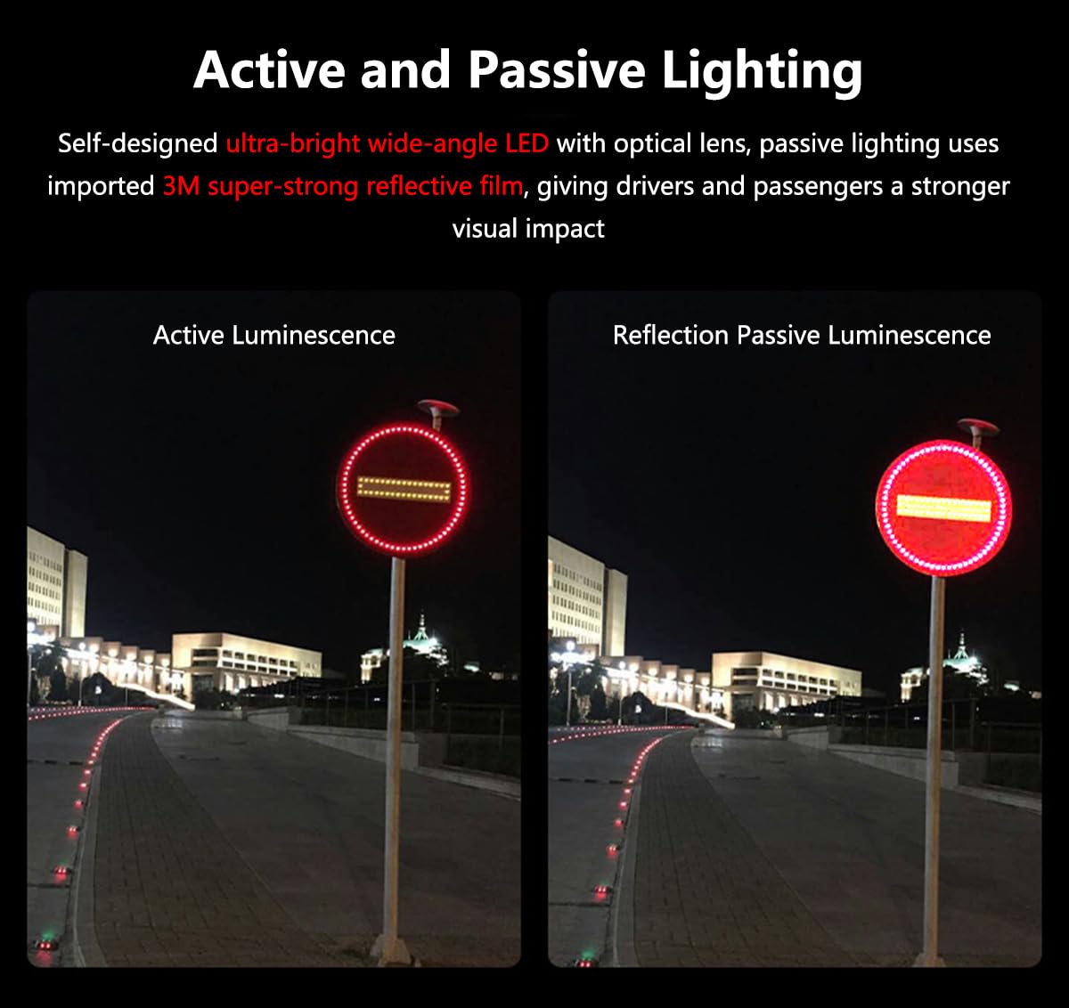 60cm Panneau Propriété Privée Défense D'Entrer, Signalisation de Sécurité Nocturne en Métal, Forte Réflexion Feux de Circulation Clignotants à LED