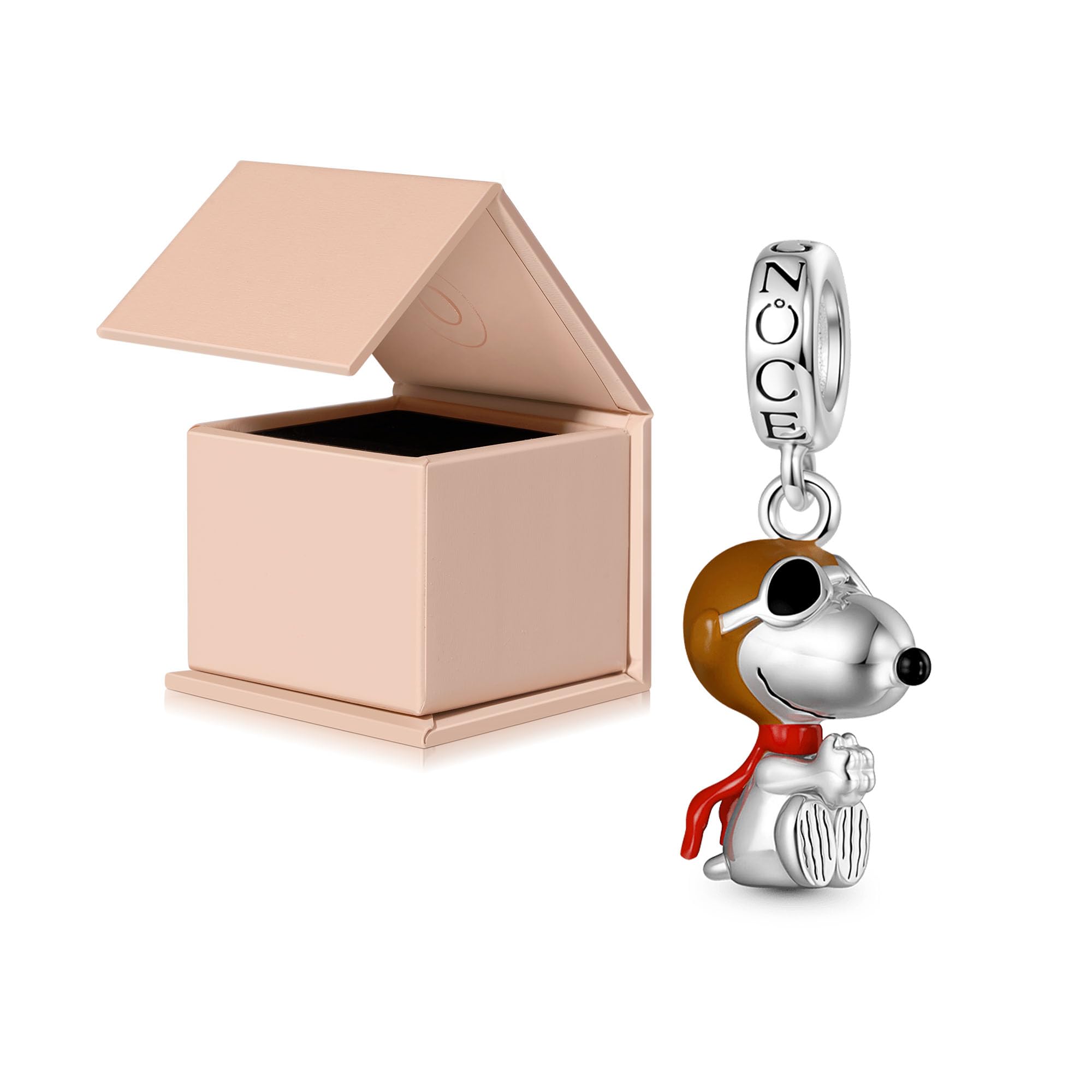 GNOCE Charm Perle Peanuts Snoopy Gestreifter Kurzarm Charm 925 Sterlingsilber Beads Charms für Frauen und Mädchen Schmuckgeschenk für Fans