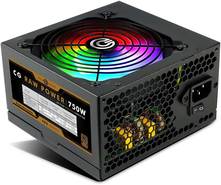 Circle CG RAW Power 750 WATTS Gaming Power Supply/PSU - Non-Modular | 80 Plus Bronze Certified | 120mm RGB Fan | Active PFC | Flat Black Cables | 750 Watt - Black