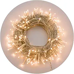 Cordão de LED Decorativo, 10 Metros, 100 Luzes Fixas, Branco Quente, para Árvore de Natal, com Conector para Emendas (Branco Quente - Fio Transparente, 10m - 110V)