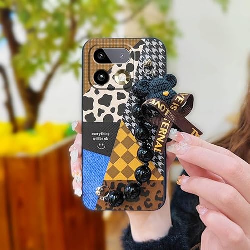 Phone Case Compatible with OPPO Realme16 Pro, Simplicity cute Anti-knock Bear bracelet Waterproof Black pearl pendant Back Cover