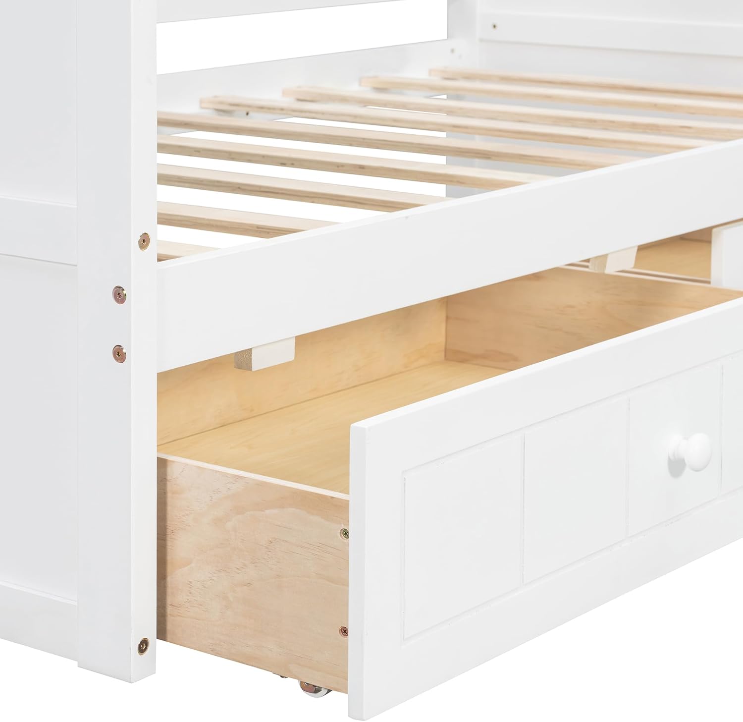 Harper & Bright Designs Twin Size Canopy Daybed with Storage Drawers, Wood Twin Platform Bed Frame, Modern 4 Poster Bed for Kids, Teens, Adults, No Box Spring Needed - White